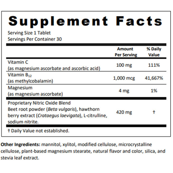 CircO2 supplement facts and nutritional label supplied with the product