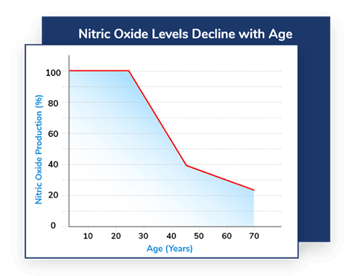 Illustration showing nitric oxide levels across different ages